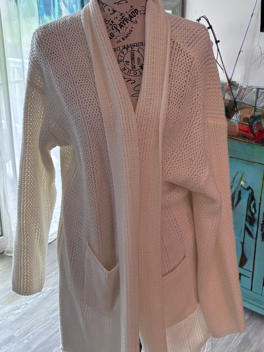SHEIN Cream Open-Front Knit Cardigan with Pockets